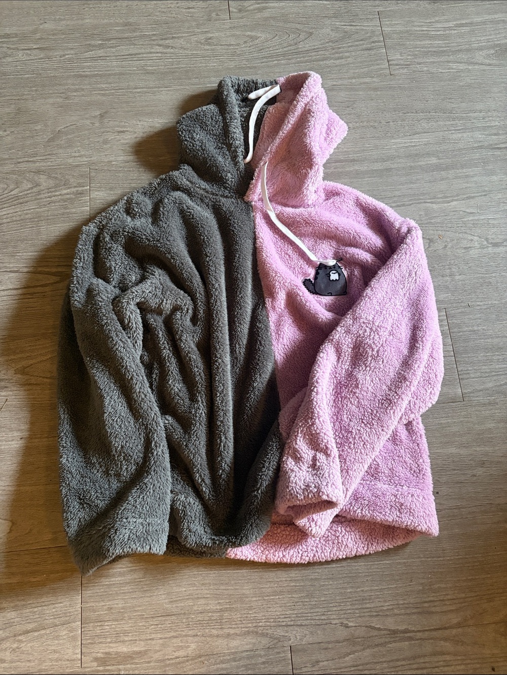 Womens Two-Tone Pink & Gray Sherpa Hoodie
